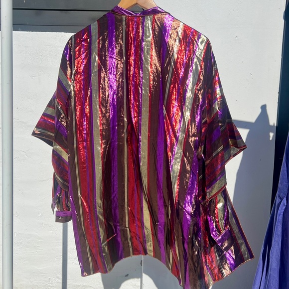 80s Multicolor Metallic Stripe Shirt Set - Picture 10 of 11